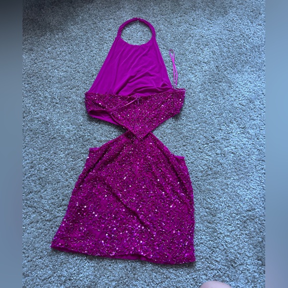 Retrofete Kyra Ruby Pink Sequin Cut Out Dress - Picture 4 of 8